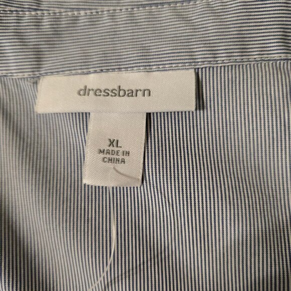NWOT Dress Barn Blouse Size XL Gray &White Pinstripe Button Horizontal Pin-Tucks - Picture 4 of 6